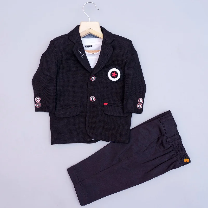 Lowest Price Solid Black Boys Suit with T-shirt