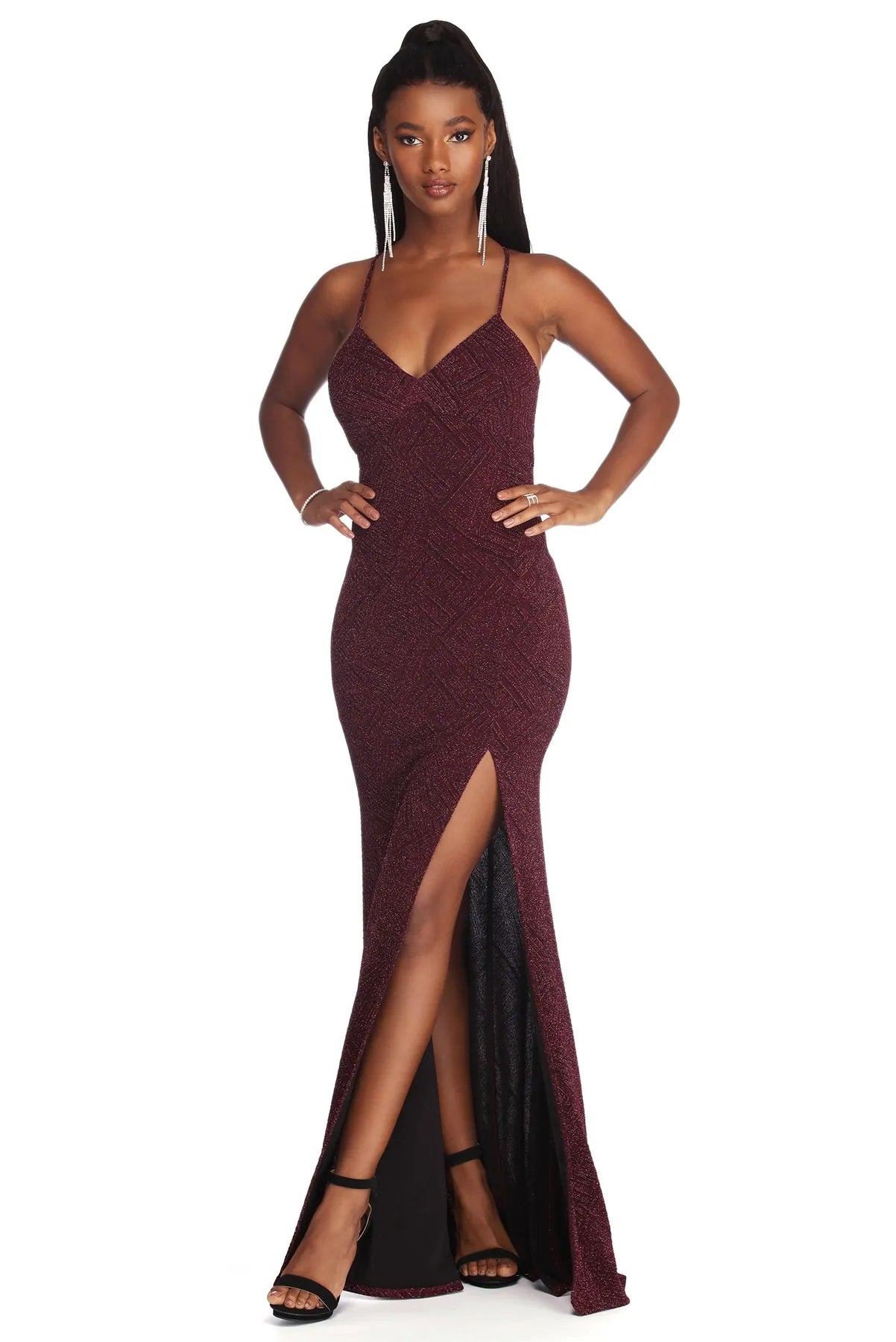 Ryleigh Formal High Slit Lurex Dress