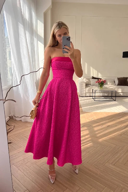 Time-Limited Offer Jacquard Midi Dress with Satin Turn-up