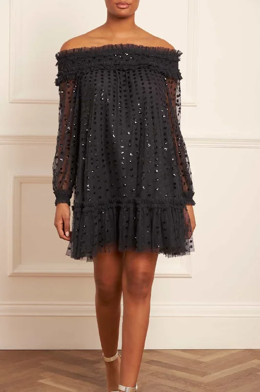 Final Markdown Raindrop Smocked Off-Shoulder Micro Mini Dress