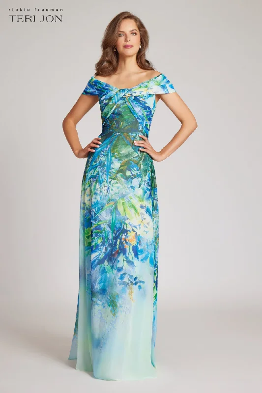 Today’s Deal Chiffon Off The Shoulder Print Gown