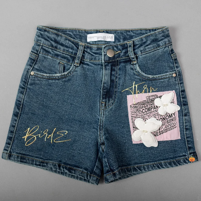 Closeout Dark Blue Printed Girls Shorts