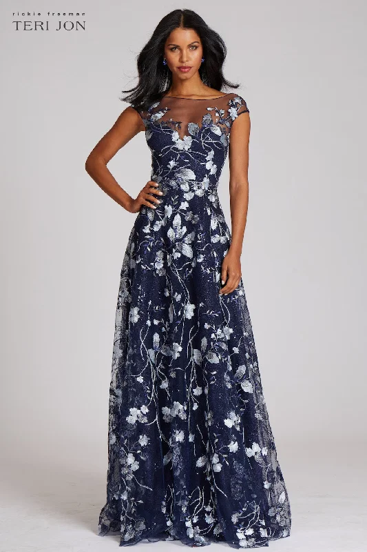 Price Blitz Embroidered Lace Illusion Gown
