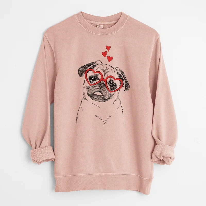 Clearance Event Valentine Macy the Pug - Unisex Pigment Dyed Crew Sweatshirt