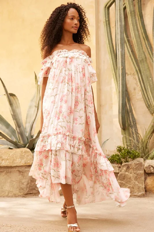 Savings Galore Summer Posy Aria Chiffon Off-Shoulder Ankle Gown