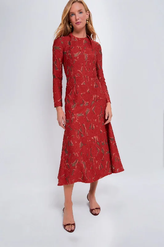 Massive Deals Red on Beige Seneca Embellished Midi Dress