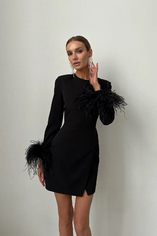 Seasonal Sale Wrap Feather Sleeve Mini Dress
