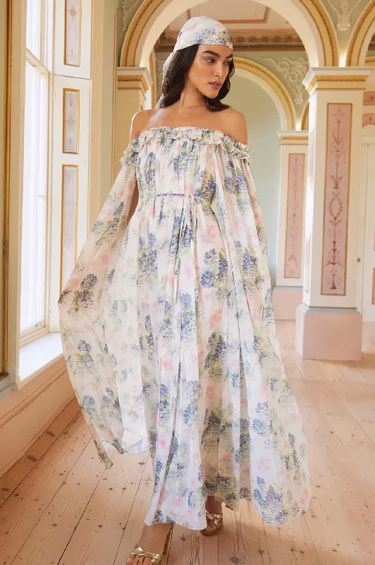 YEAR-End Clearance Hydrangea Chiffon Off-Shoulder Ankle Gown