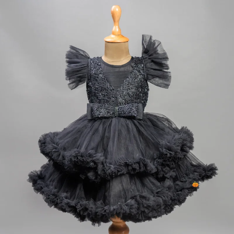 Online Exclusive Black Frill Sleeves Layered Frock for Girls