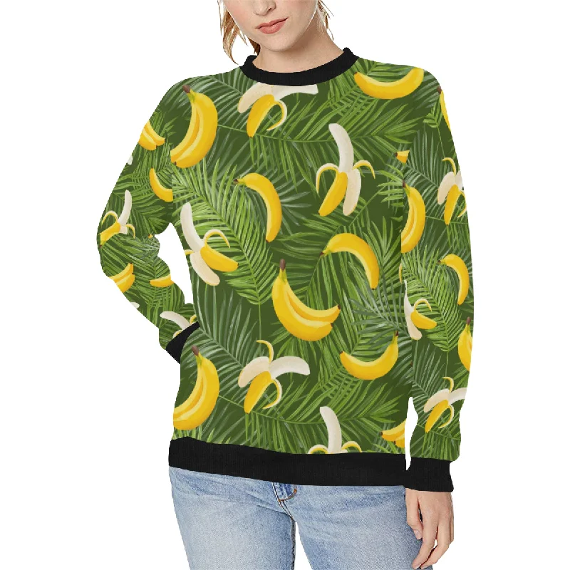 Special Savings Banana Palm Leaves pattern Women's Crew Neck Sweatshirt