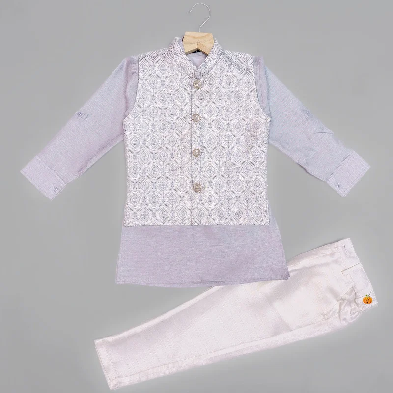 Online Specials Grey Printed Kurta Pajama for Boys