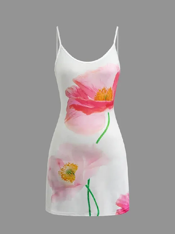 Floral Print Backless Slip Mini Dress