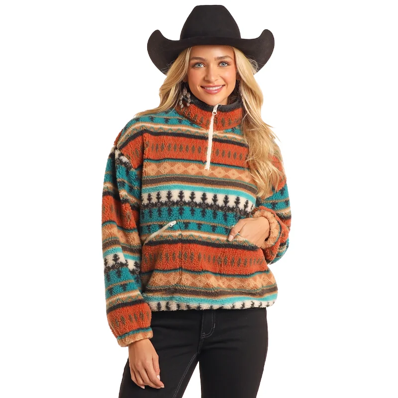 Panhandle Ladies Aztec Print Sherpa 1/4 Zip Pullover BW91C05208