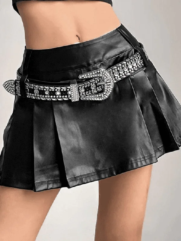 Pleated Pu Leather Mini Skirt