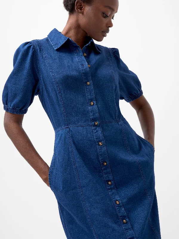 Best Bargains Chambray Button Through Denim Shirt Dress