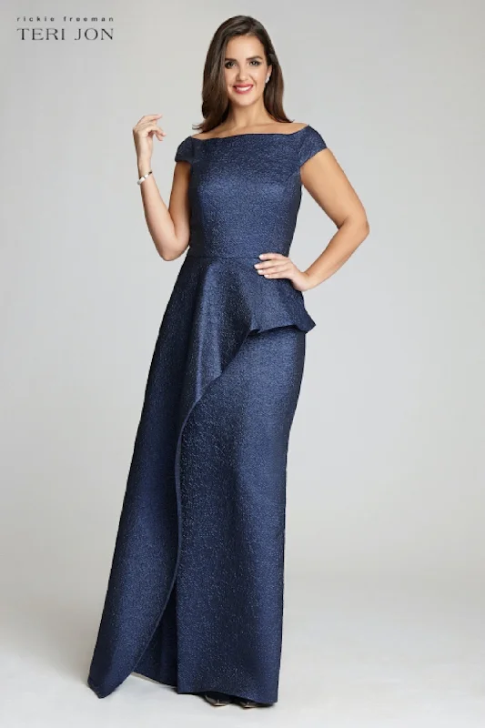 Best Bargains Jacquard Off The Shoulder Side Drape Overlay Gown