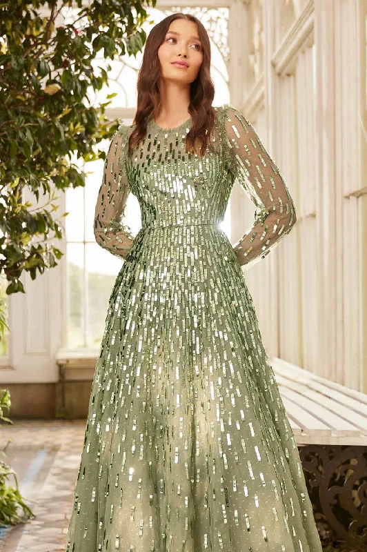 Act Fast Sequin Dash Long Sleeve Ankle Gown