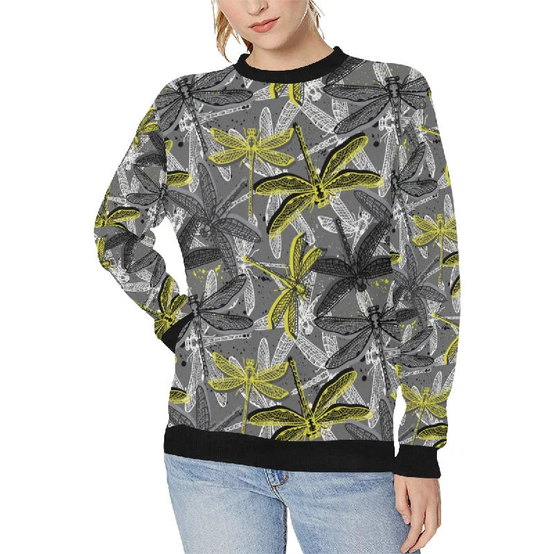 Hand drawn dragonfly pattern Women's Crew Neck Sweatshirt