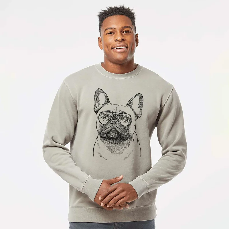 Closeout Sale Aviator Kingsleigh the French Bulldog - Unisex Pigment Dyed Crew Sweatshirt