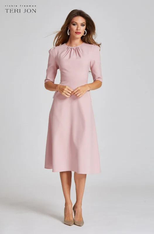 Savings Spectacular Stretch Crepe Pearl Trim Cocktail Dress