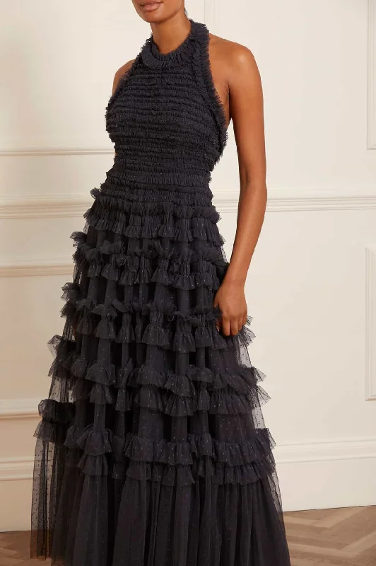 Instant Discount Lisette Ruffle Halter Neck Gown