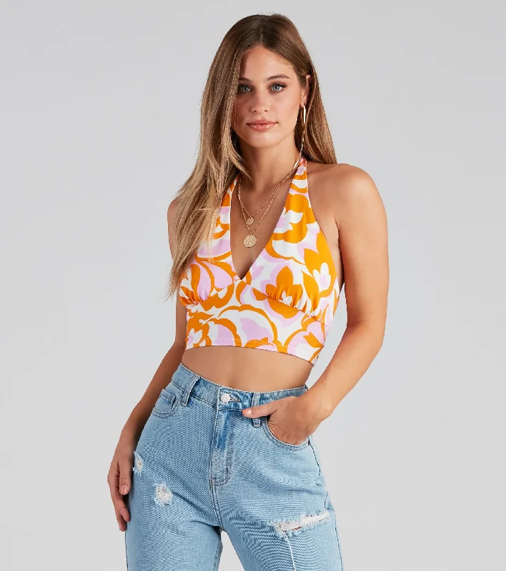 Retro Fab Floral Halter Crop Top