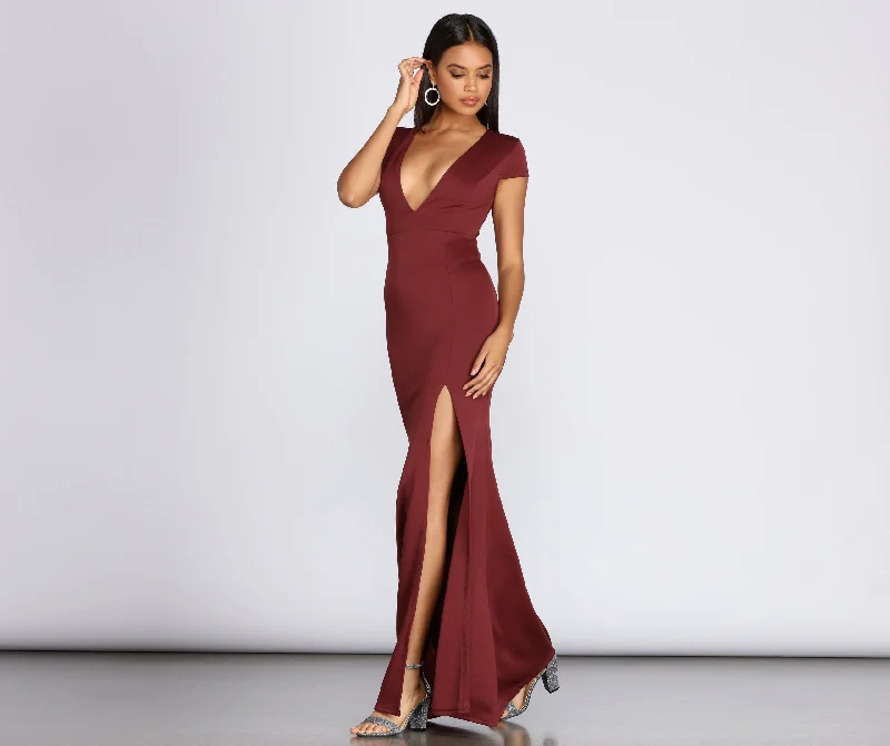 Raven Cap Sleeve Evening Gown