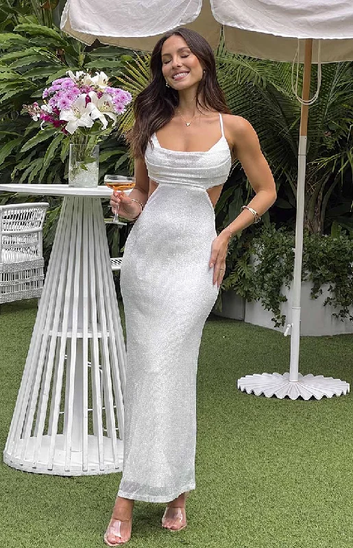 Must-Have Deals Taleah White Sequin Cut Out Maxi Dress
