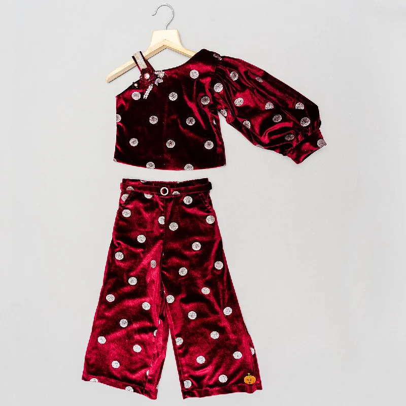 Clearance Event Maroon & Black Polka Dots Co-Ord Set