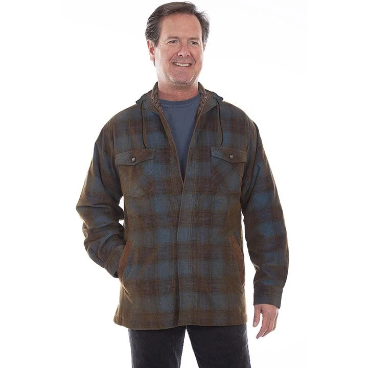 Exclusive Savings Scully Men's Brown & Blue Corduroy Sherpa Lined Hoodie Jacket 5289-BBN
