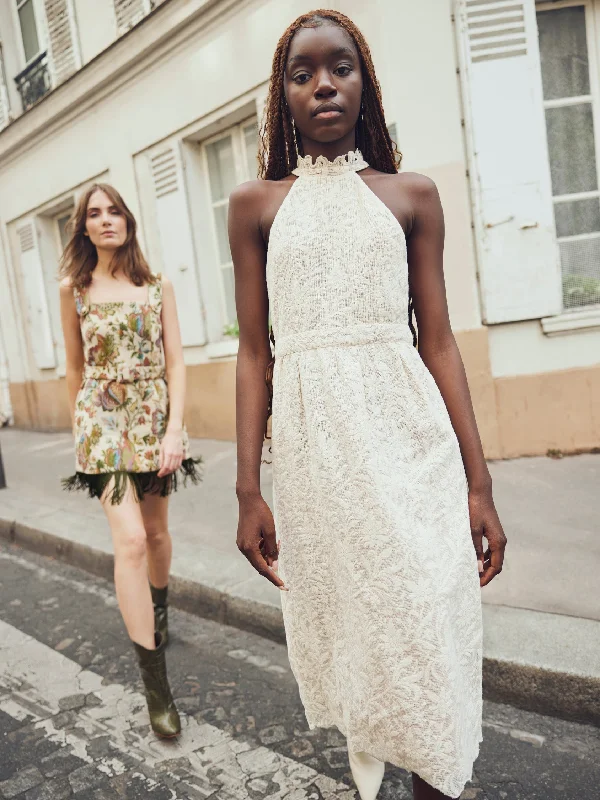 Amazing Deals Ilona Midi Dress in Ivory Crochet Lace