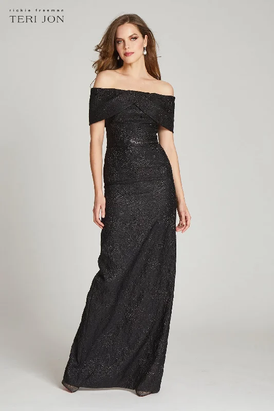 Weekend Deal Jacquard Off The Shoulder Portrait Column Gown