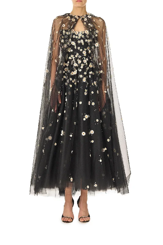 Midnight Madness Daisy Embroidered Tulle Cape