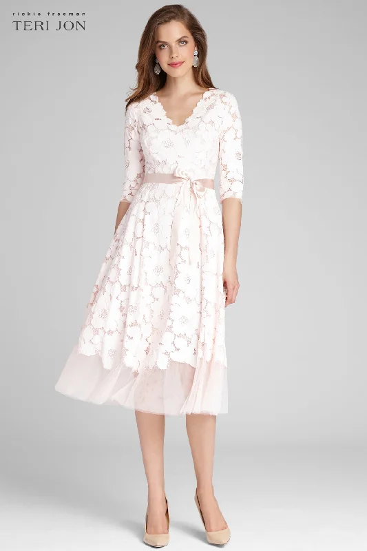 Early Access 3/4 Sleeve Lace and Tulle Fit And Flare Dress