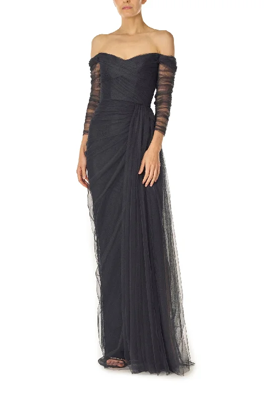 Seasonal Clearance Off The Shoulder Draped Tulle Gown