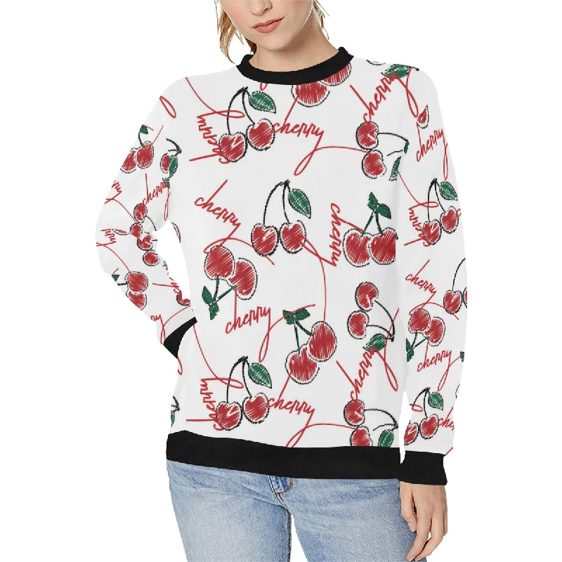 Hand drawn cherry pattern Women's Crew Neck Sweatshirt