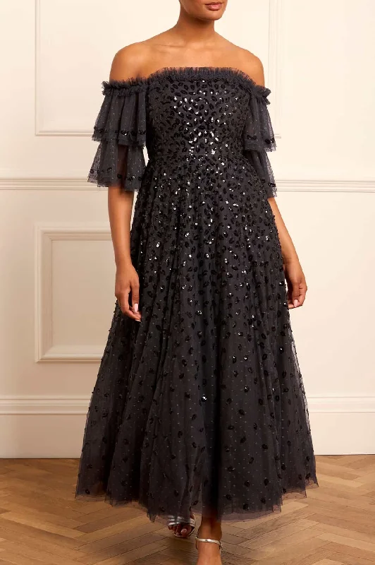 Special Price Autumn Leaves Off-Shoulder Ankle Gown
