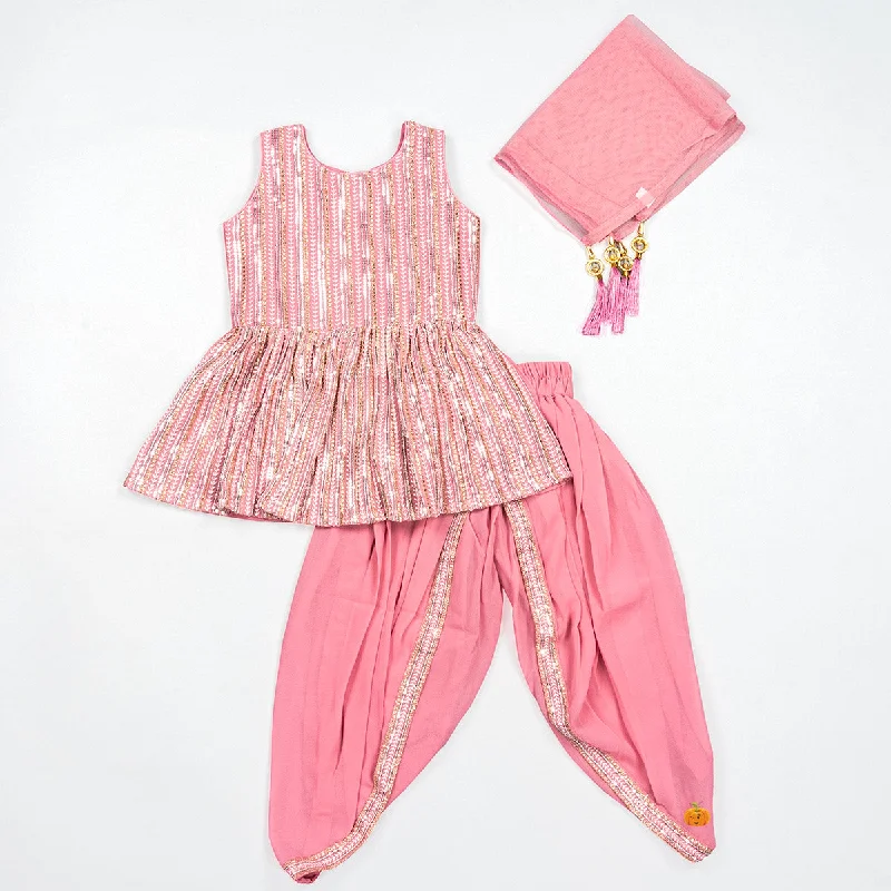 Online Only Pink & Pista Girls Dhoti Kurta Set