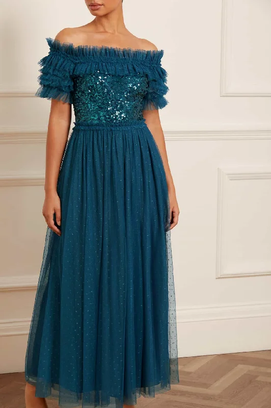 Exclusive Savings Sequin Wreath Bodice Off-Shoulder Ankle Gown