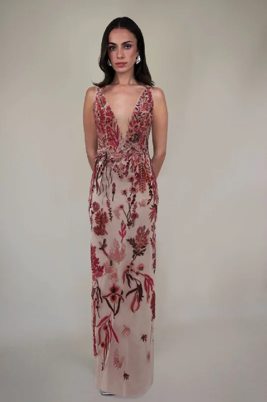 Crazy Deals Underwater Wildflower Column Dress in Cranberry