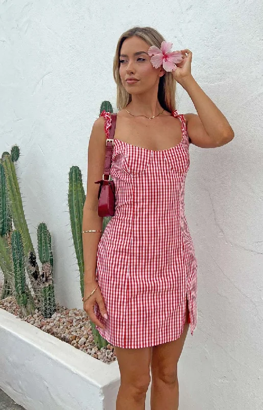 Lowest Prices Rihanna Red Check Mini Dress