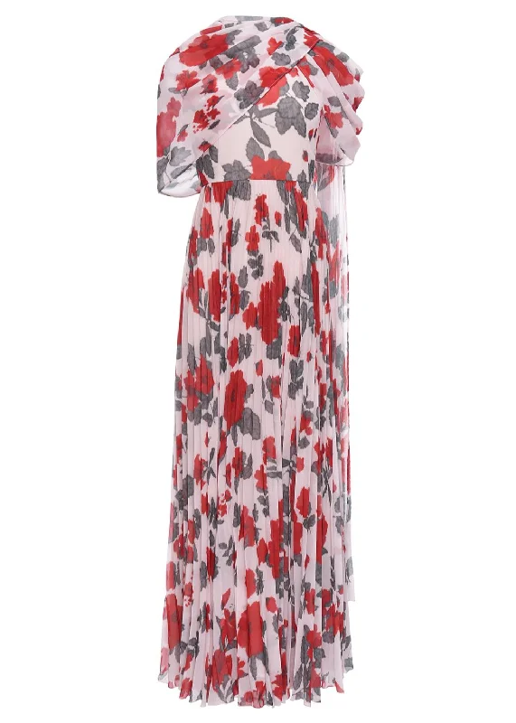Super Deal Alara Dress Red Floral Printed Chiffon