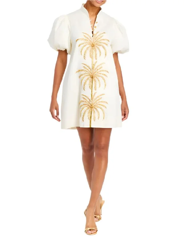 Take Advantage Elliana Barong Mini Dress in Ivory/Gold