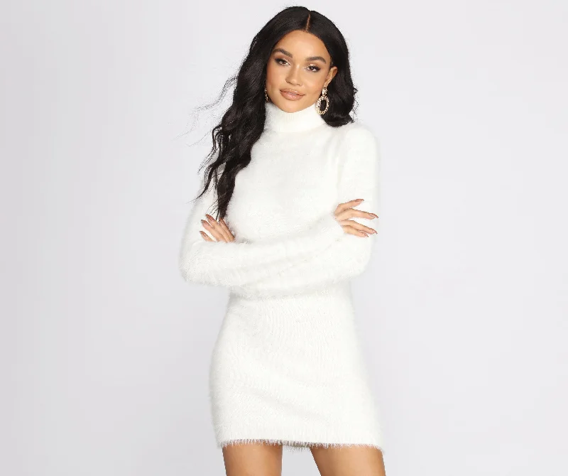 Open Back Eyelash Knit Sweater Dress