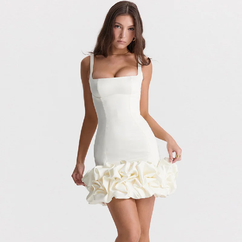 Overstock BerryBetty - Ruffle Hem Square Neck Sleeveless Bodycon Party Mini Dress - White Overstock BerryBetty - Ruffle Hem Square Neck Sleeveless Bodycon Party Mini Dress - White