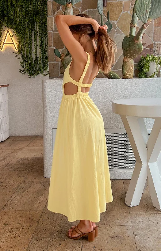Bargain Blast Kensington Yellow Backless Midi Dress