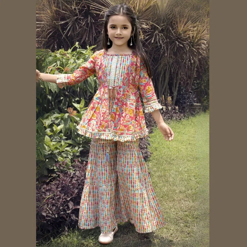 Buy More, Save More Tomato Girls Sharara Suit with Shrug
