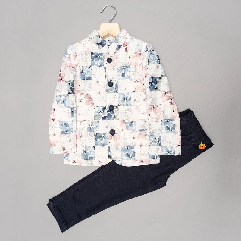 Online Exclusive Floral Check Pattern Jodhpuri Suit for Boys