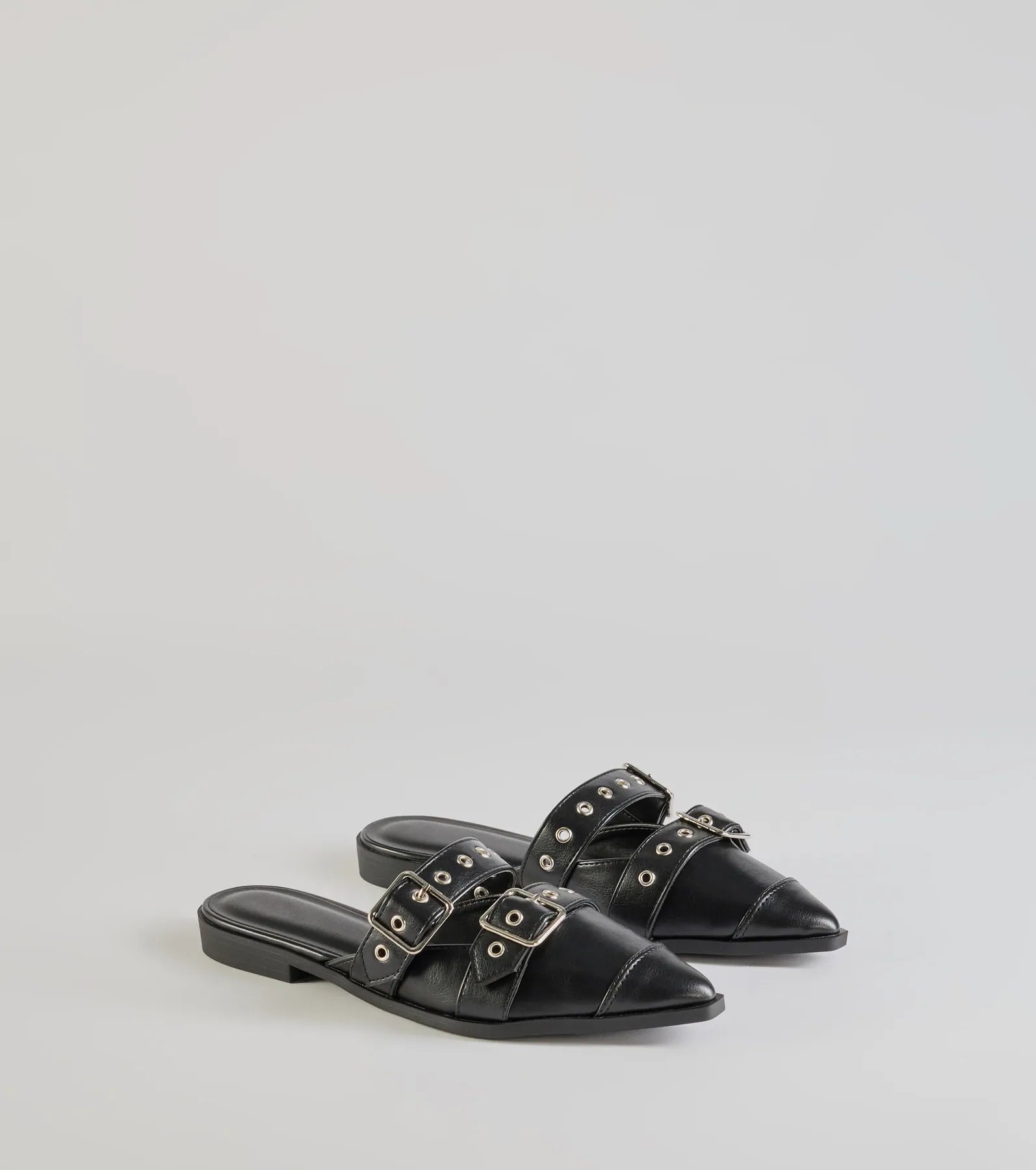 Edgy Flair Faux Leather Buckle Strap Flats