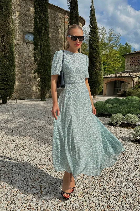 Inventory Reduction Short Sleeve Floral Midi Dress
